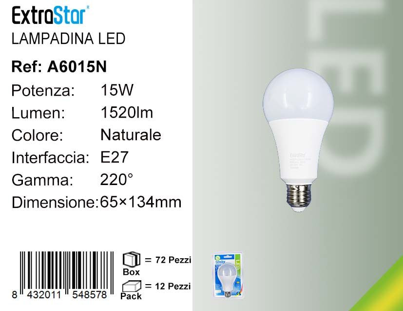 LAMPADINA LED E27 15W A60