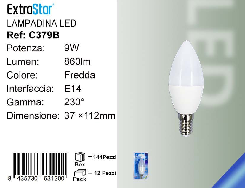 LAMPADINA LED E14 9W C37
