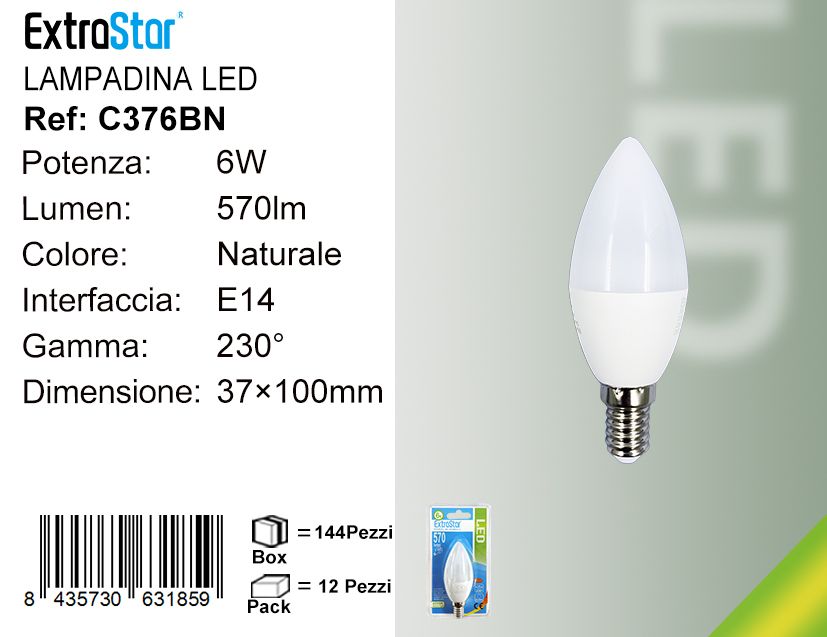 LAMPADINA LED E14 6W C37