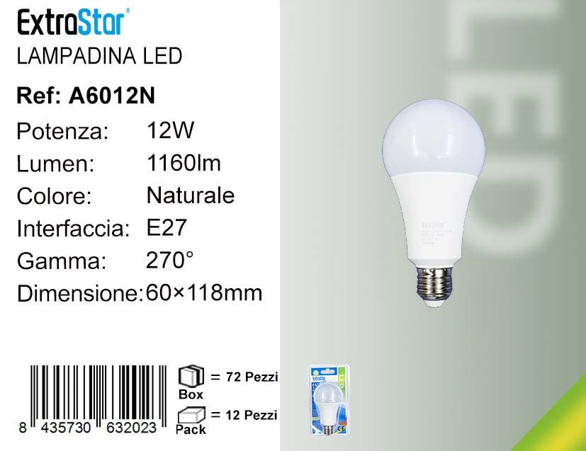 LAMPADINA LED E27 12W A60