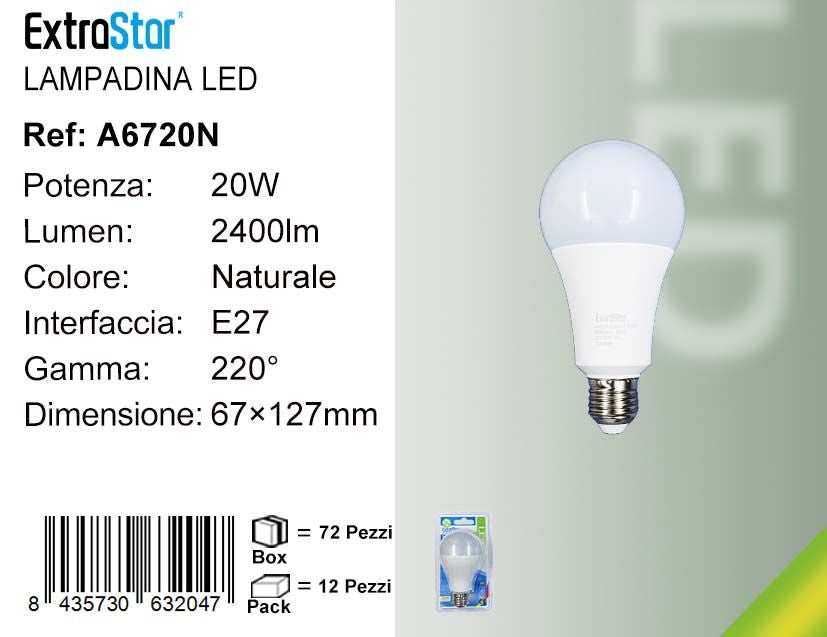 LAMPADINA LED E27 20W A67