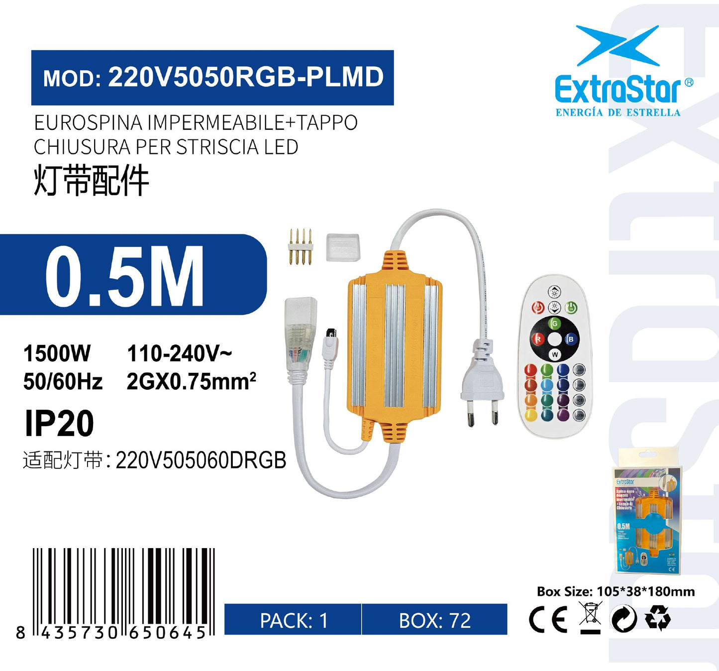 Eurospina per Striscia LED RGB Impermeabile + Tappo Chiusura