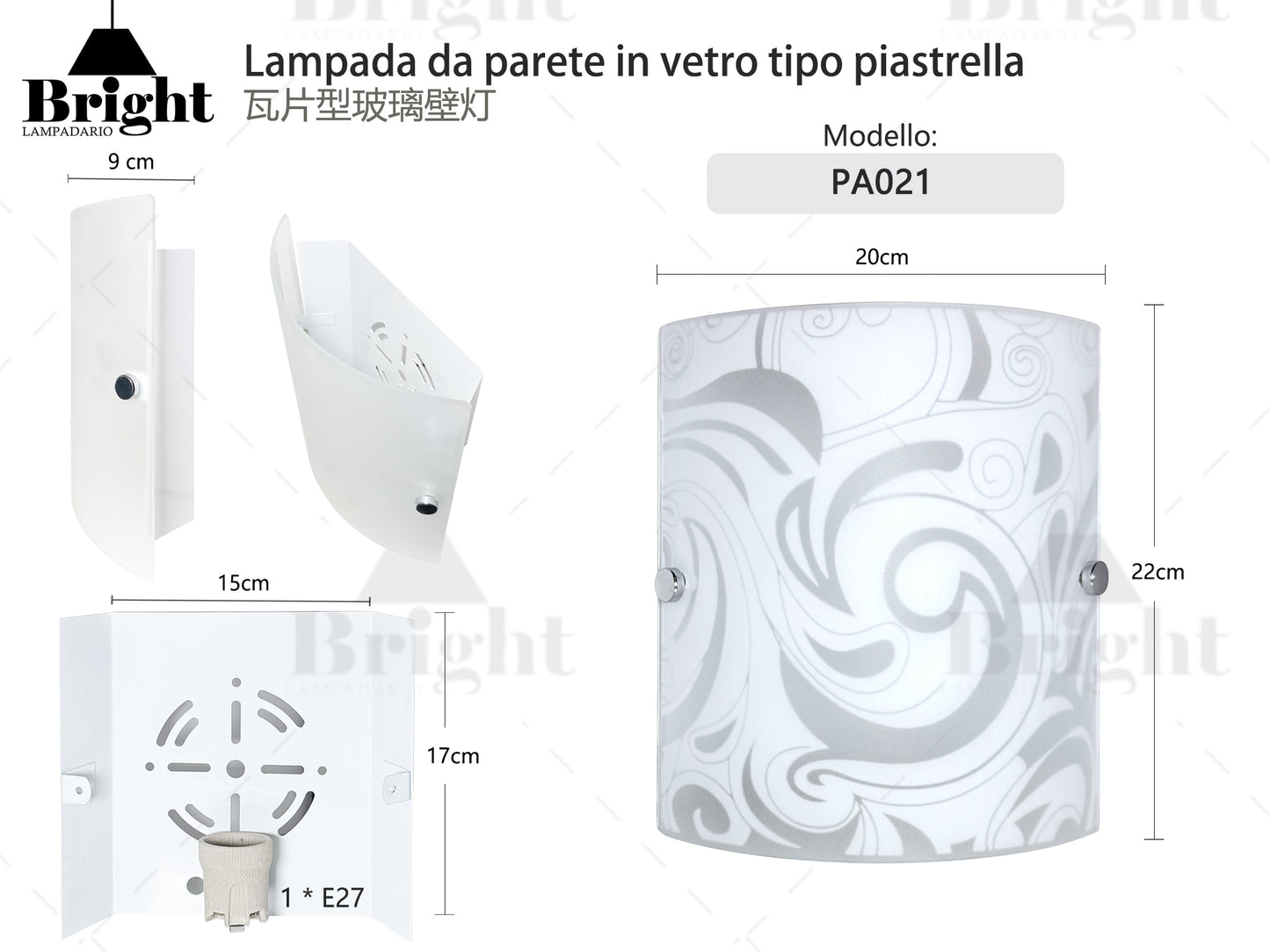 Applique da Parete in Vetro Tradizionale E27 - Forma Tegole Classica