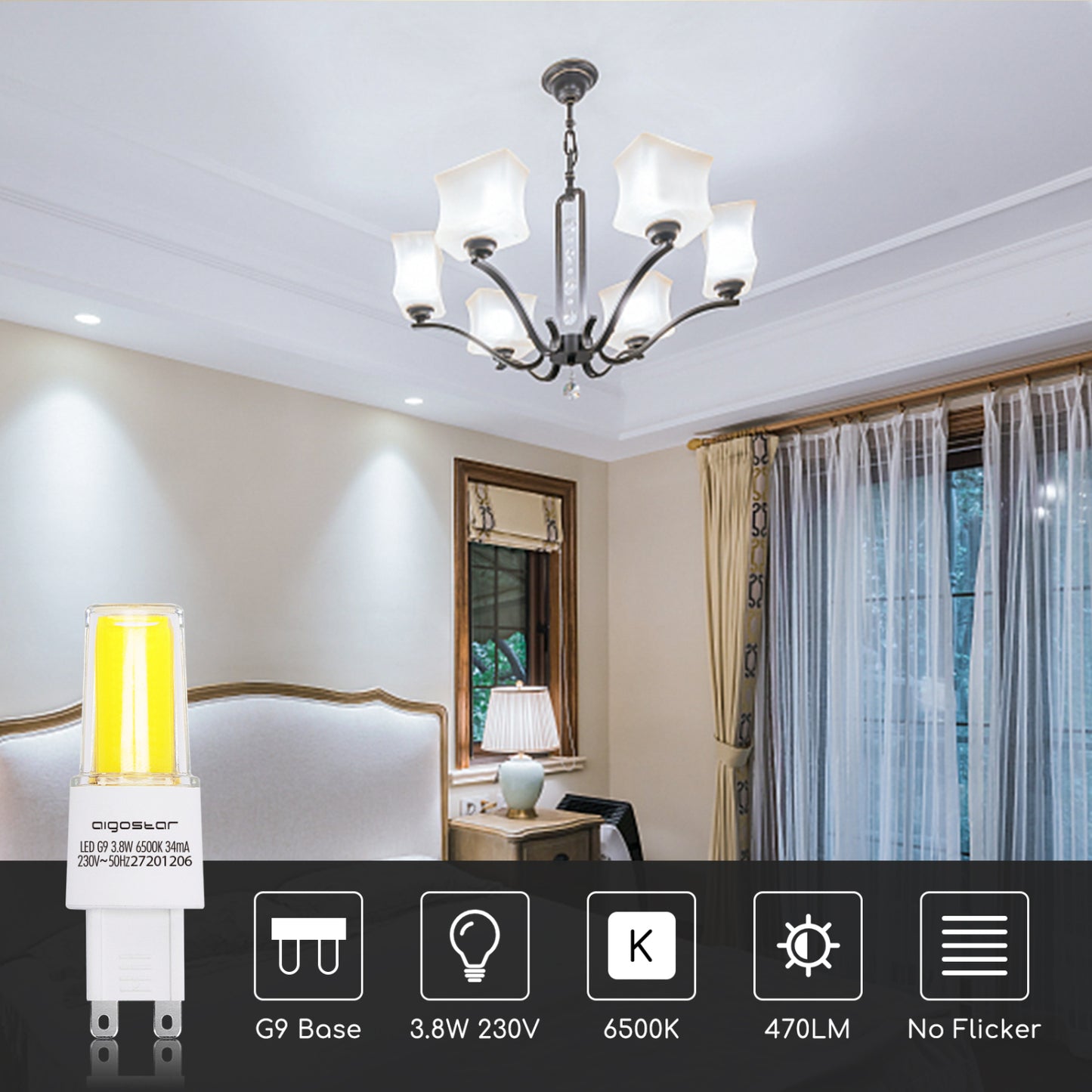 Lampadina LED G9,3.8W (equivalente alogeno 40W), 470LM, 360°, 3000K luce calda. Lampadina LED senza sfarfallio, non dimmerabili