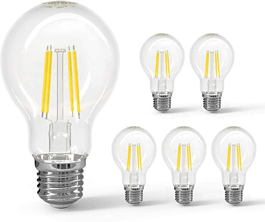 Filamento Lampadine LED E27 8W Equivalenti a 75W, Luce Bianca 6500K, 1050Lm, A60 Stile Vintage,Pacco da 5 Pezzi