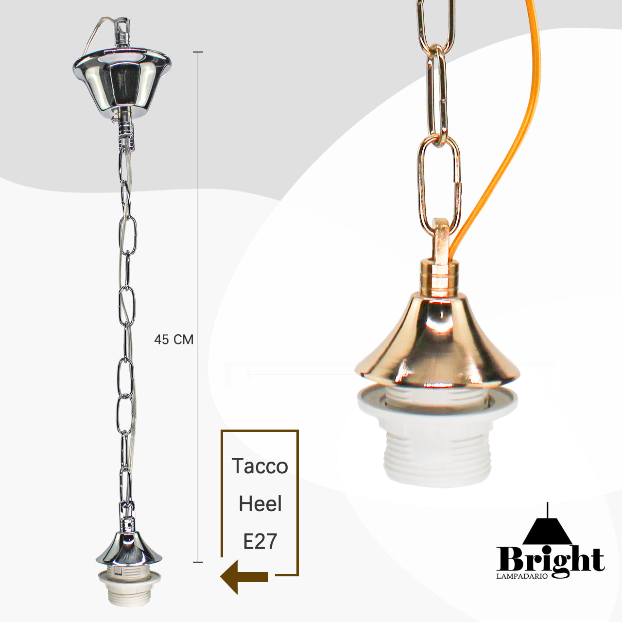 Catena con la portalampada E27 argento e oro/Accessori di lampadario