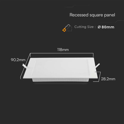 V-TAC Mini Pannello LED 3W 100LM/W Quadrato da Incasso Compatibile con Foro 75-80mm