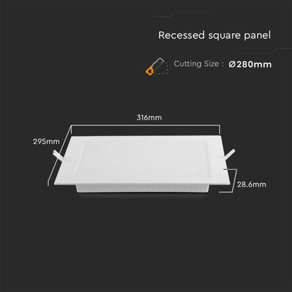 V-TAC Pannello LED 24W 100LM/W Quadrato da Incasso Compatibile con Foro 275-280mm