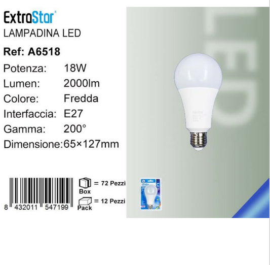 LAMPADINA LED E27 18W A65