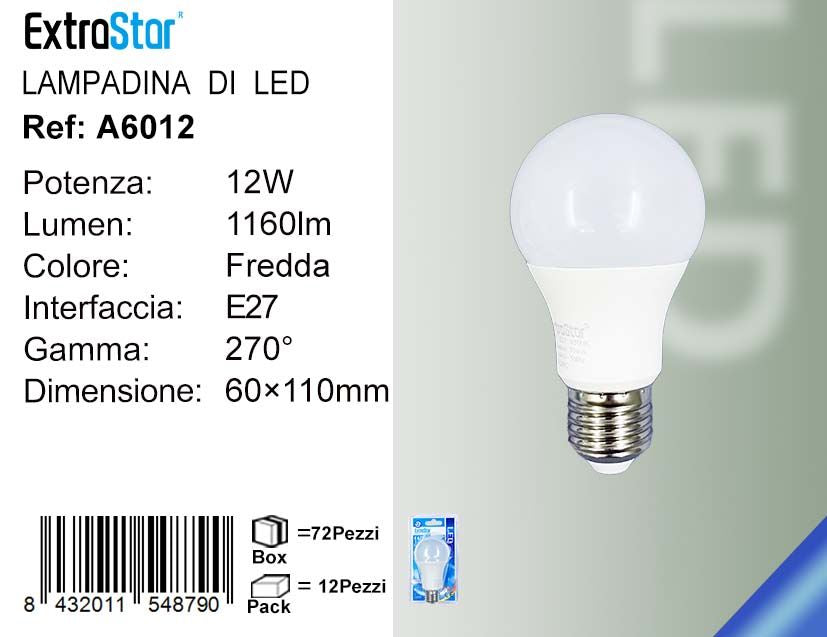 LAMPADINA LED E27 12W A60