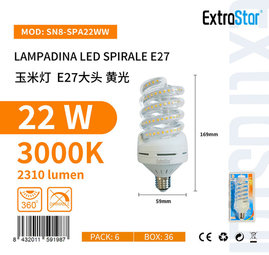LAMPADINA LED SPIRALE E27 22W SPA22