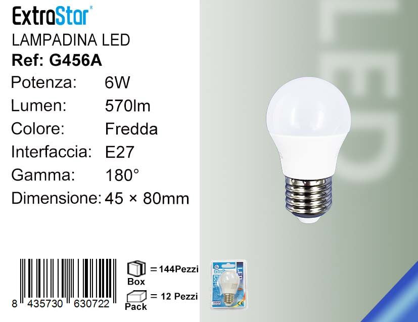 LAMPADINA LED E27 6W G45