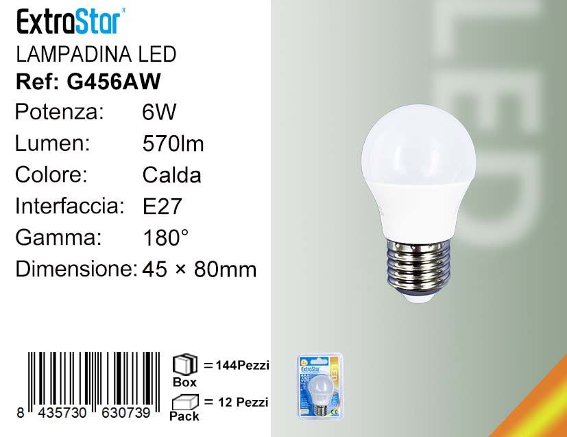 LAMPADINA LED E27 6W G45