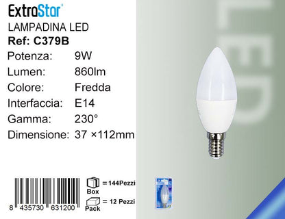 LAMPADINA LED E14 9W C37