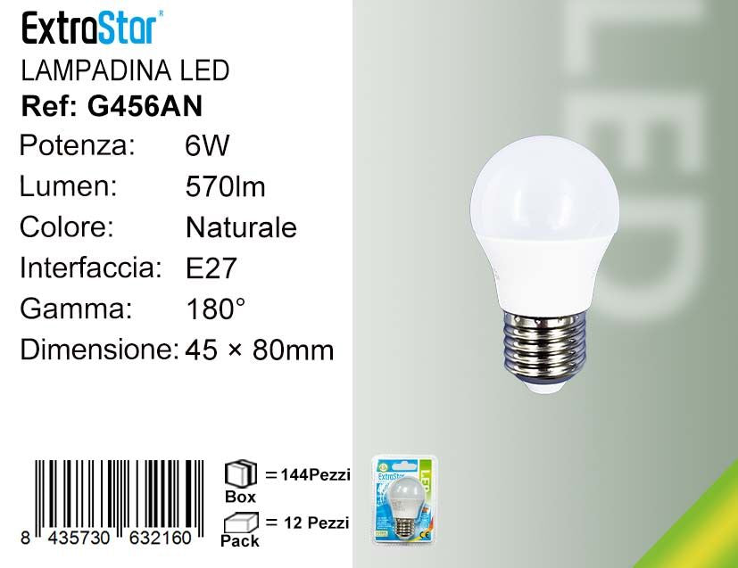 LAMPADINA LED E27 6W G45
