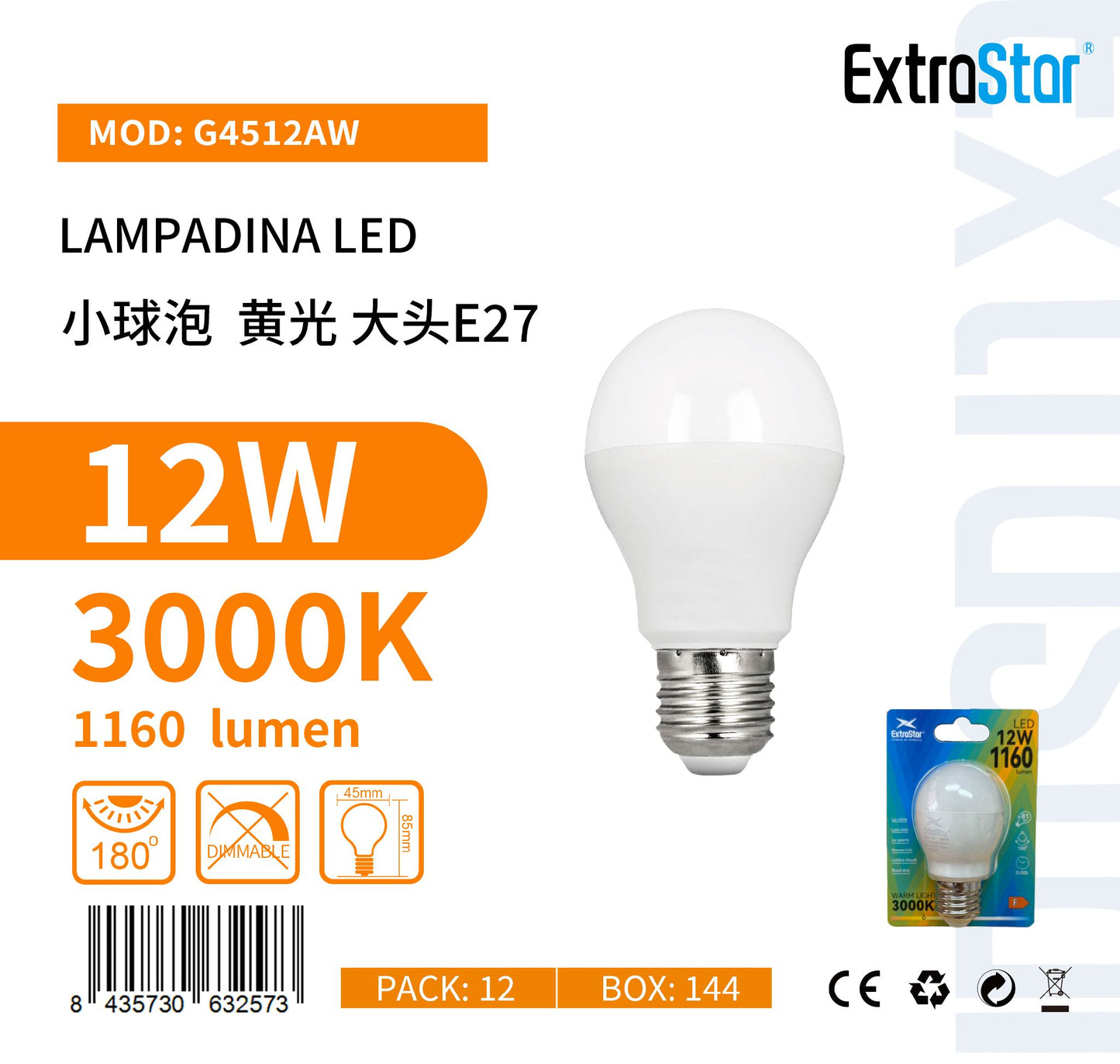 LAMPADINA LED E27 12W G45