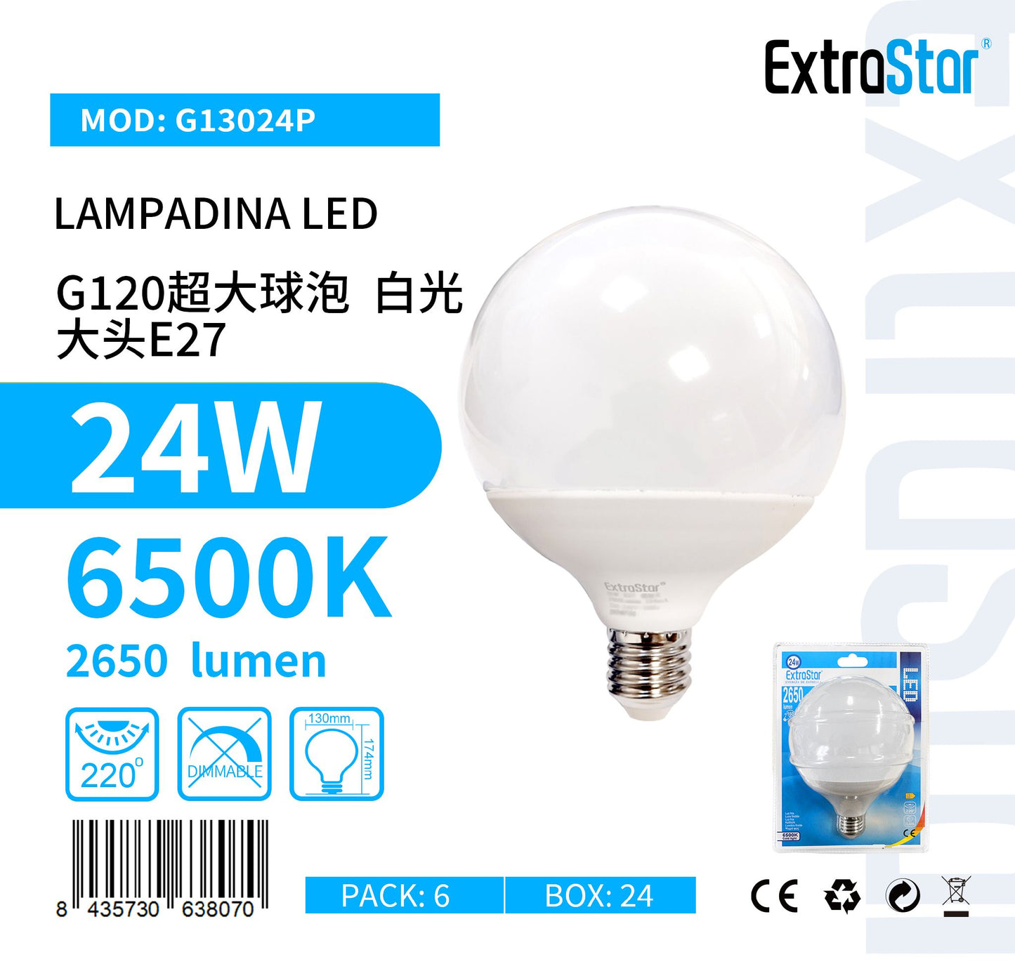 LAMPADINA LED E27 24W G13024P