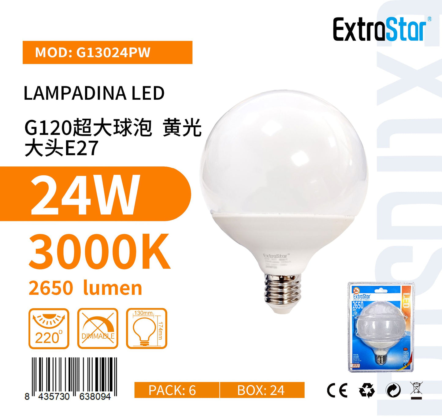 LAMPADINA LED E27 24W G13024P