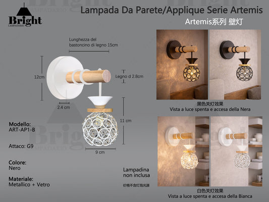 Lampada da Parete Serie Artemis - Design Moderno con  Perline In Vetro Ottagonali, Attacco G9