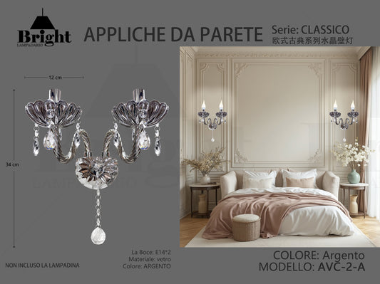 Applique da Parete in Vetro Classico 2 Luci E14 - Stile Barocco Elegante