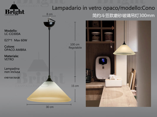 Lampada a Sospensione Cono in Vetro Opaco Ambra, Stile Minimalista Moderno