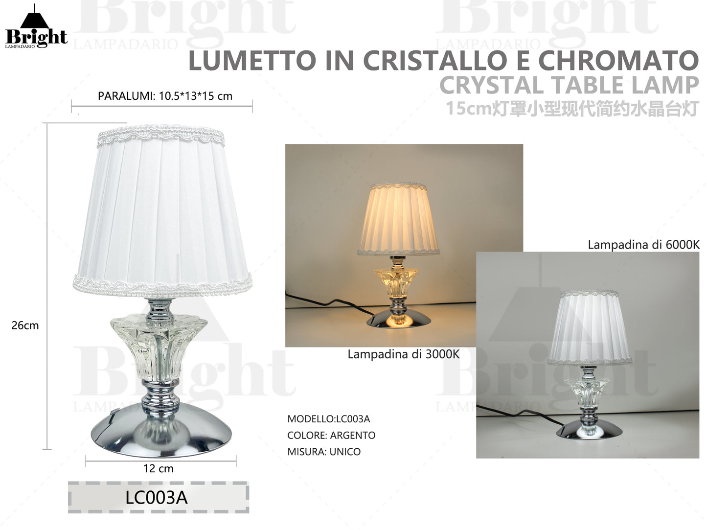 Lumetto piccolo stile moderna in cristallo e chromato LC003