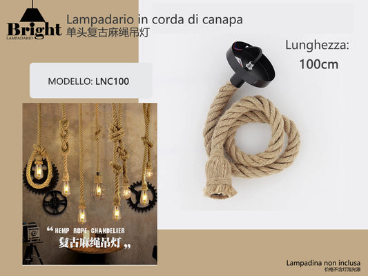 Lampadario a Sospensione in Corda di Canapa Altezza 100cm/150cm E27 per Cucina/Soggiorno/Ristorante/Bar