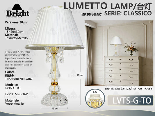 Lampada da Tavolo in Vetro Trasparente Oro E14 - Serie Classico Elegante Barocco