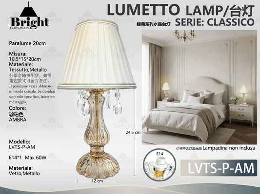 Lampada da Tavolo in Vetro Ambra E14 - Serie Classico Elegante Barocco