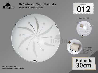 Plafoniera Rotonda in Vetro Tradizionale E27 Ø30cm - Stile Classico