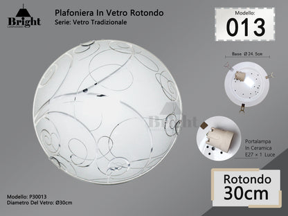 Plafoniera Rotonda in Vetro Tradizionale E27 Ø30cm - Stile Classico