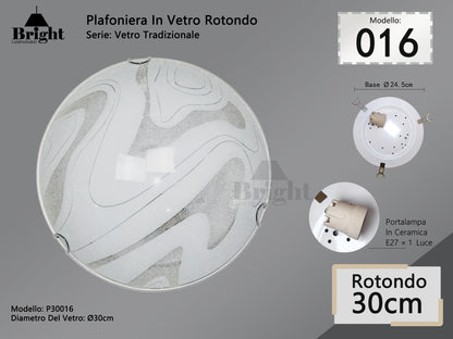 Plafoniera Rotonda in Vetro Tradizionale E27 Ø30cm - Stile Classico