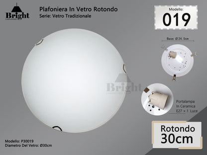 Plafoniera Rotonda in Vetro Tradizionale E27 Ø30cm - Stile Classico