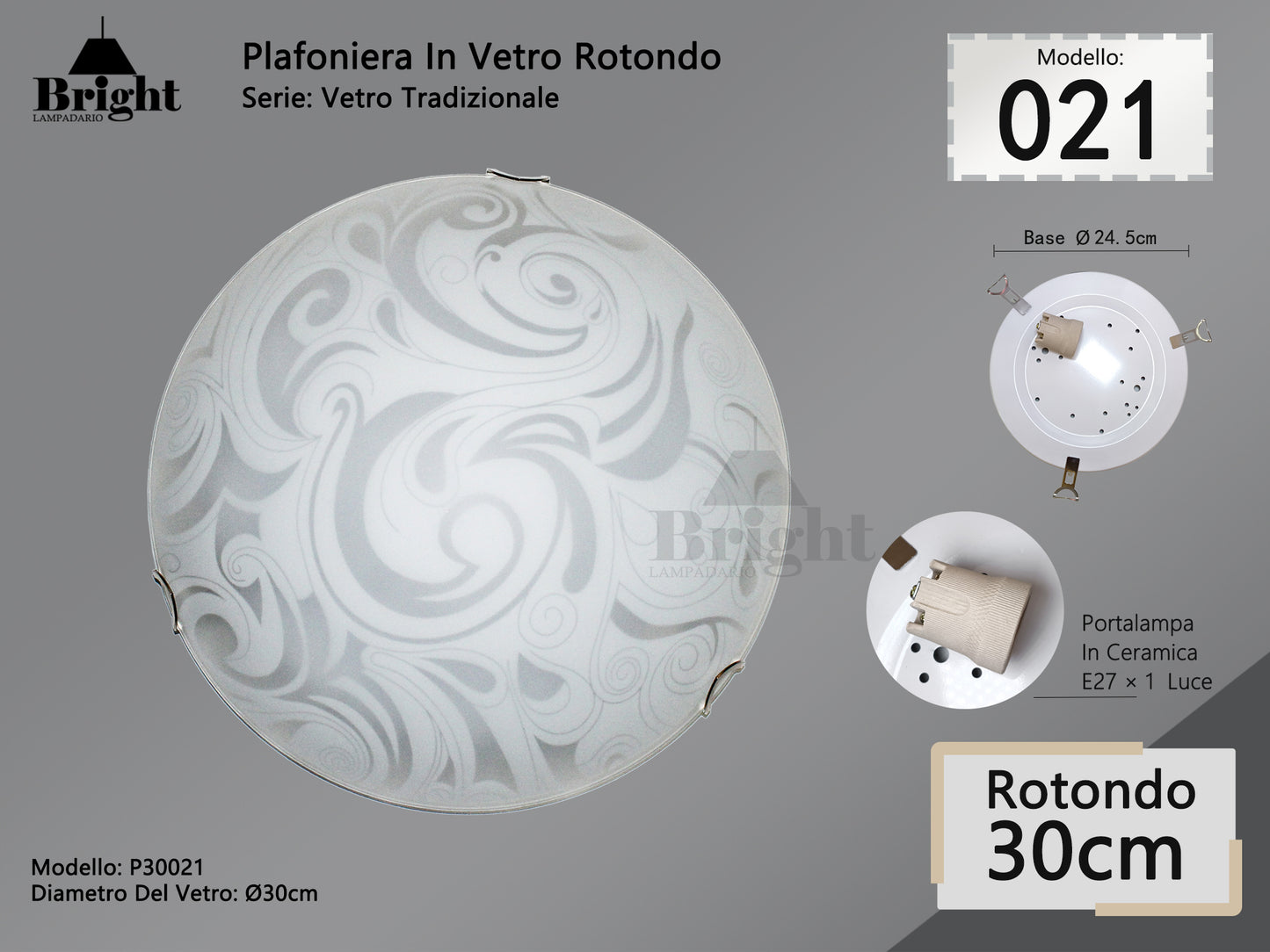 Plafoniera Rotonda in Vetro Tradizionale E27 Ø30cm - Stile Classico