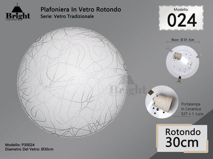 Plafoniera Rotonda in Vetro Tradizionale E27 Ø30cm - Stile Classico
