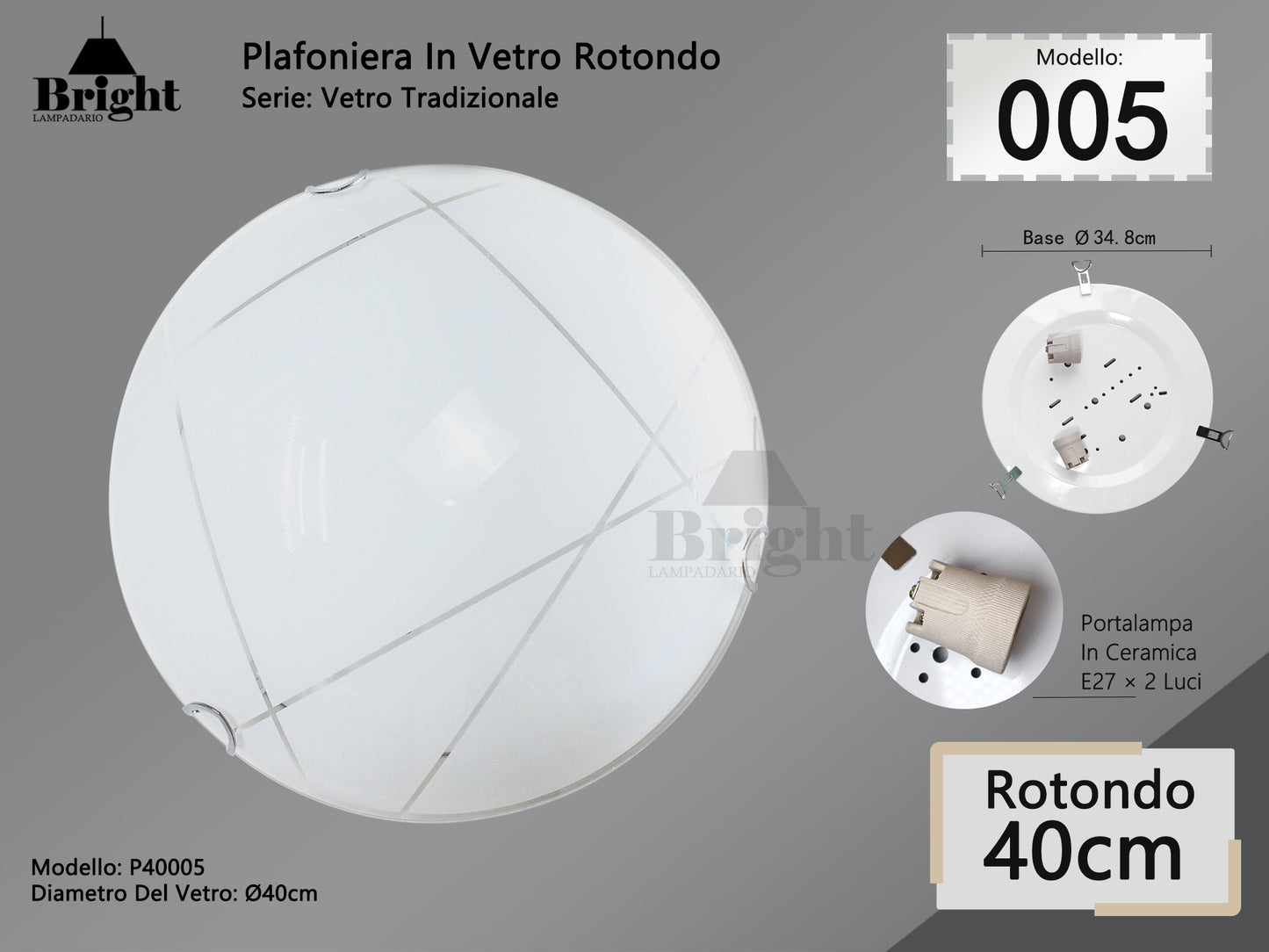 Runde Deckenlampe aus Glas mit einfacher moderner Lampenfassung von 30 cm