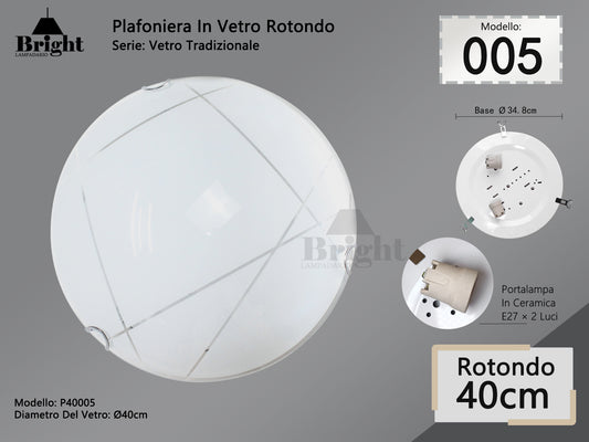 Plafoniera Rotonda in Vetro Tradizionale E27 Ø40cm - Stile Classico Tradizionale