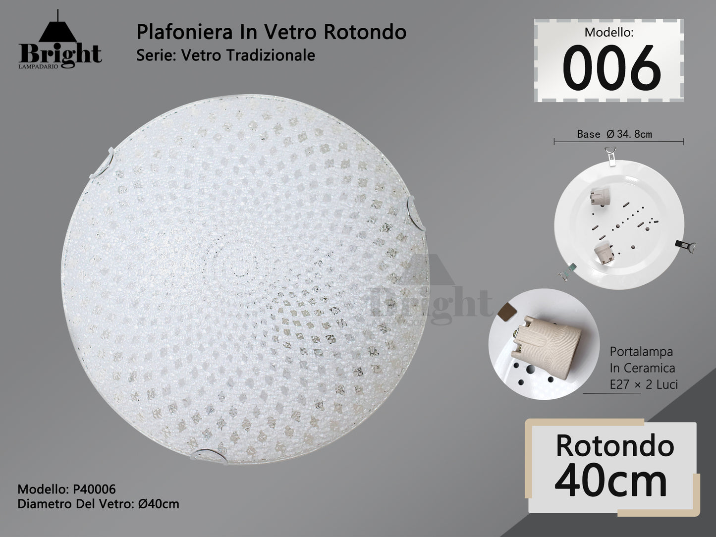 Runde Deckenlampe aus Glas mit einfacher moderner Lampenfassung von 30 cm