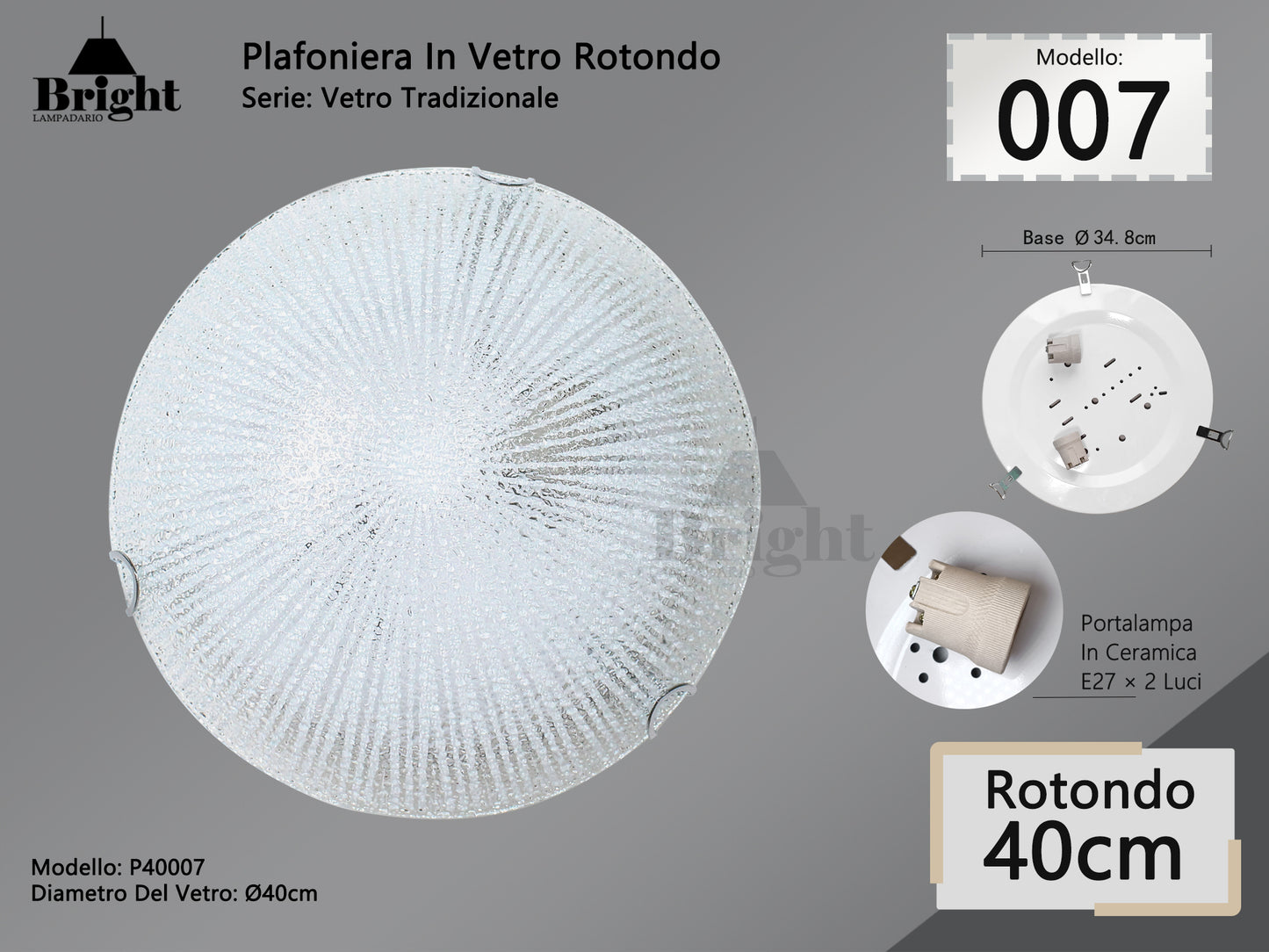 Runde Deckenlampe aus Glas mit einfacher moderner Lampenfassung von 30 cm