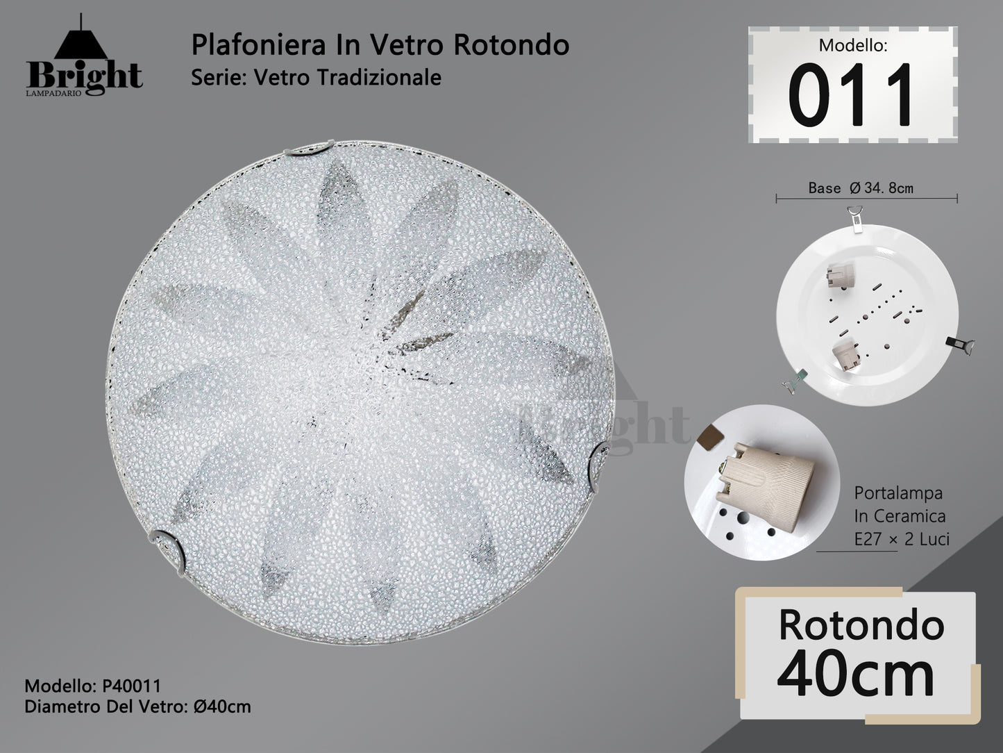 Runde Deckenlampe aus Glas mit einfacher moderner Lampenfassung von 30 cm