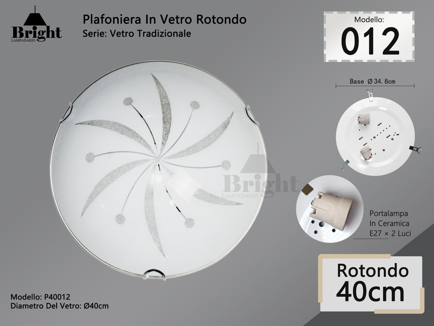 Runde Deckenlampe aus Glas mit einfacher moderner Lampenfassung von 30 cm