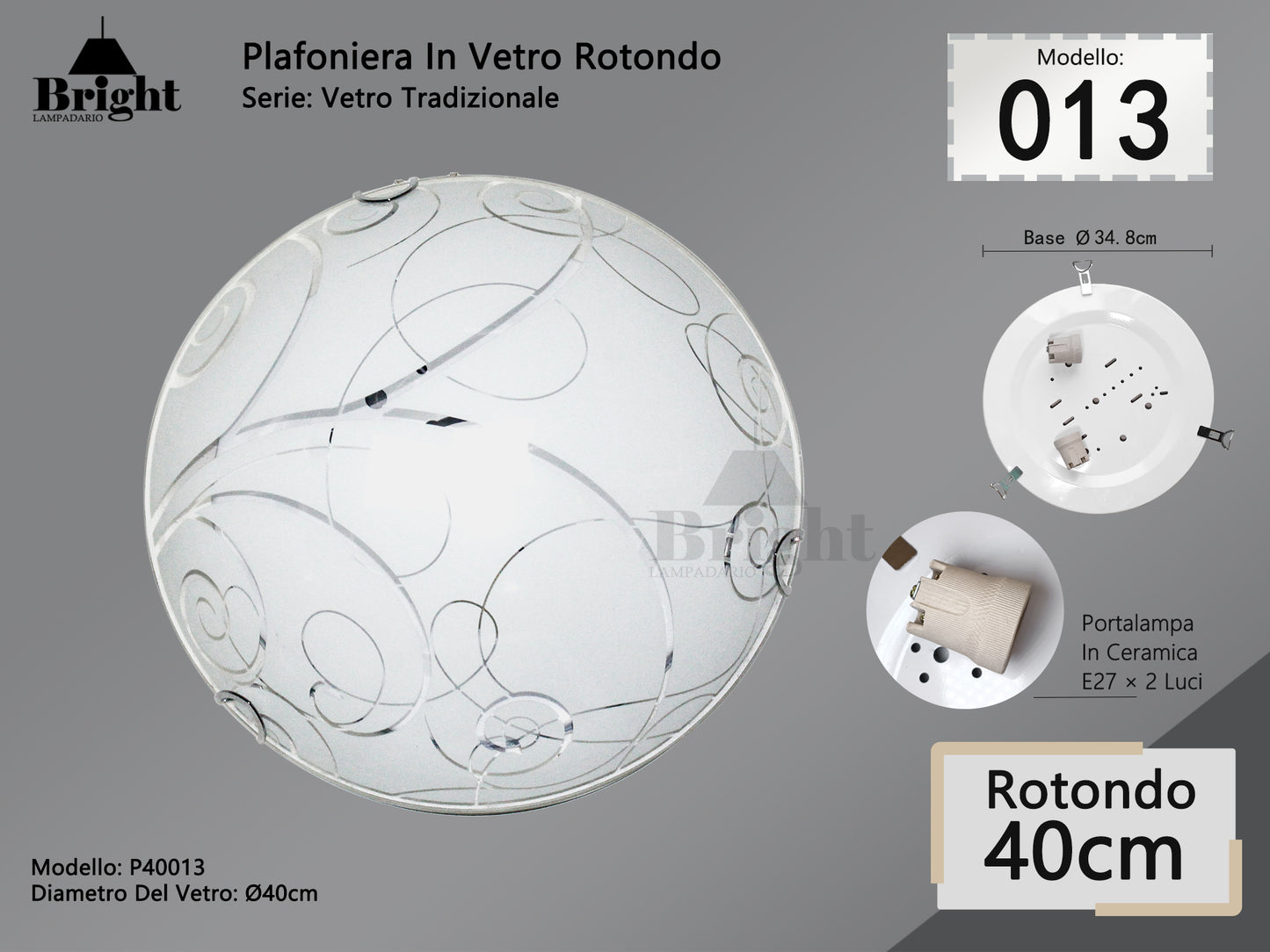 Runde Deckenlampe aus Glas mit einfacher moderner Lampenfassung von 30 cm