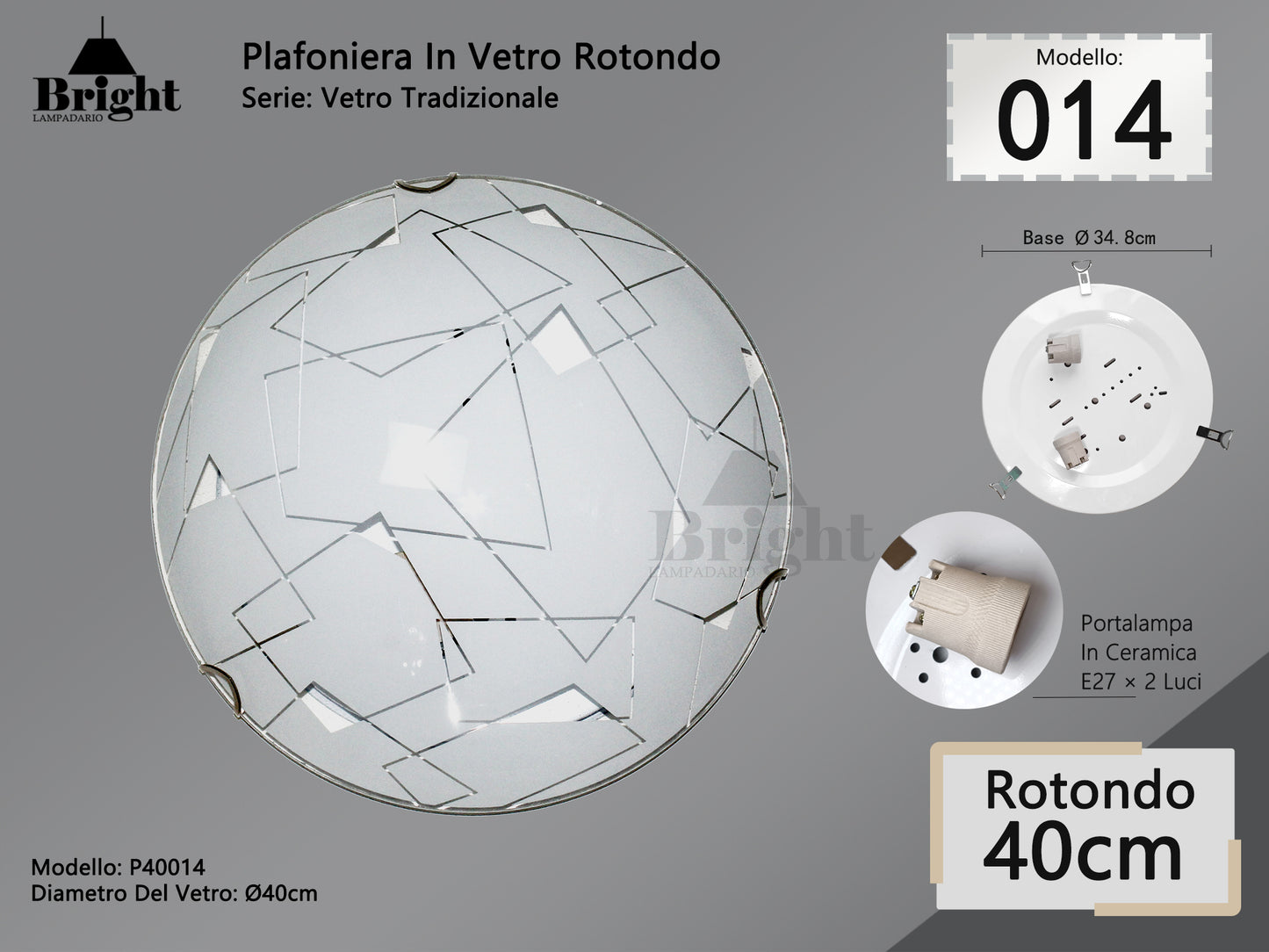 Runde Deckenlampe aus Glas mit einfacher moderner Lampenfassung von 30 cm