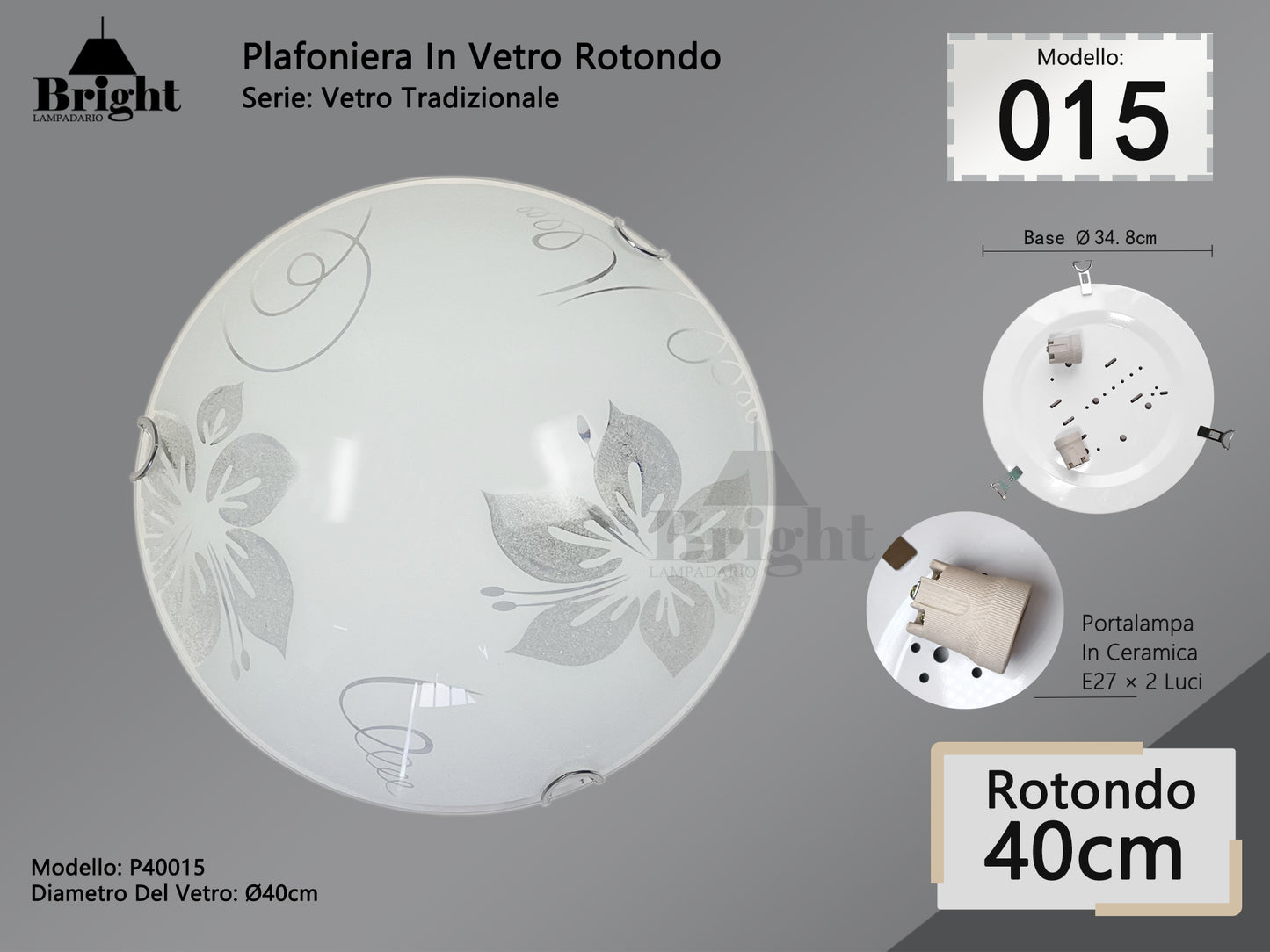 Runde Deckenlampe aus Glas mit einfacher moderner Lampenfassung von 30 cm