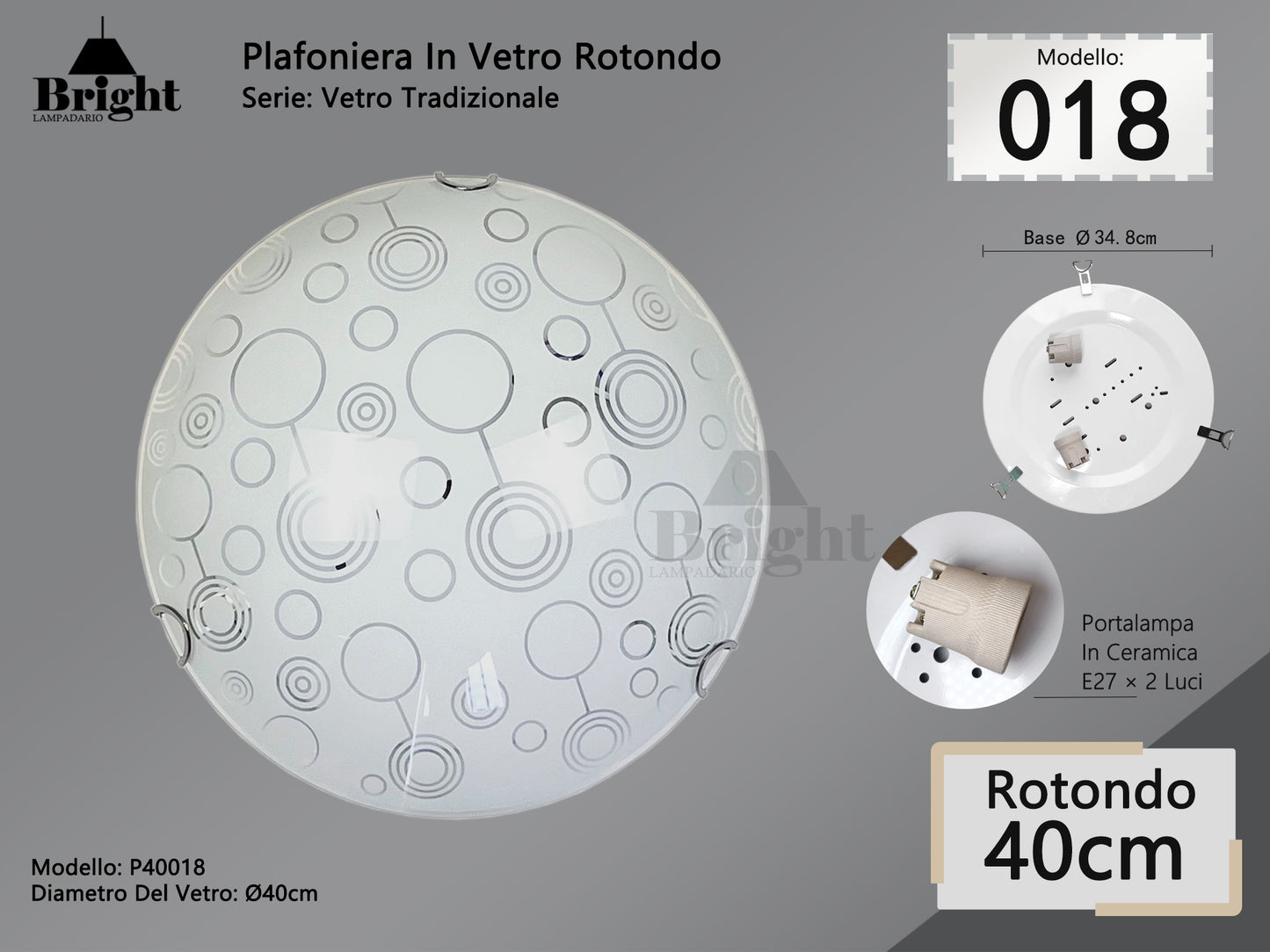 Runde Deckenlampe aus Glas mit einfacher moderner Lampenfassung von 30 cm