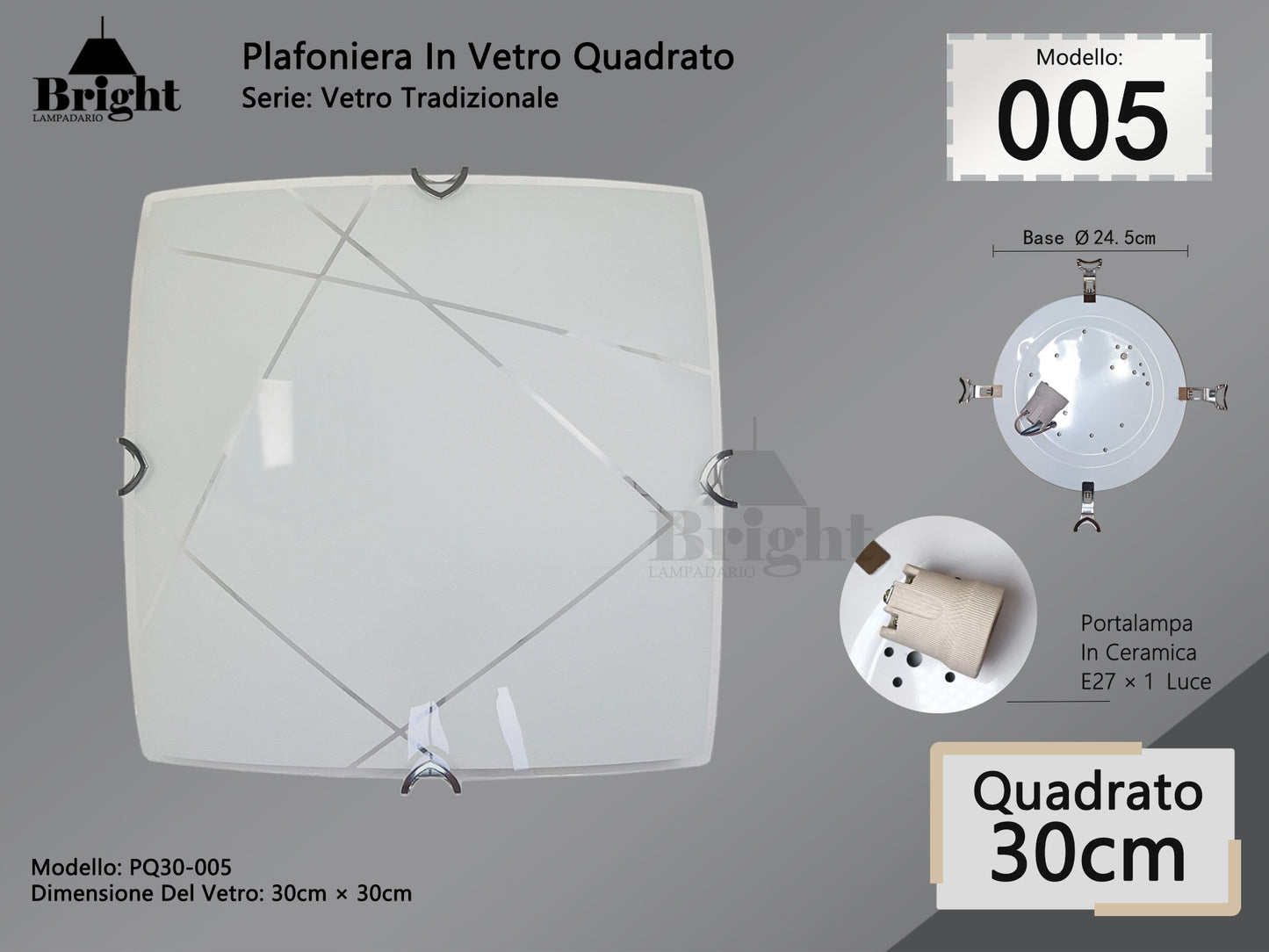 Runde Deckenlampe aus Glas mit einfacher moderner Lampenfassung von 30 cm