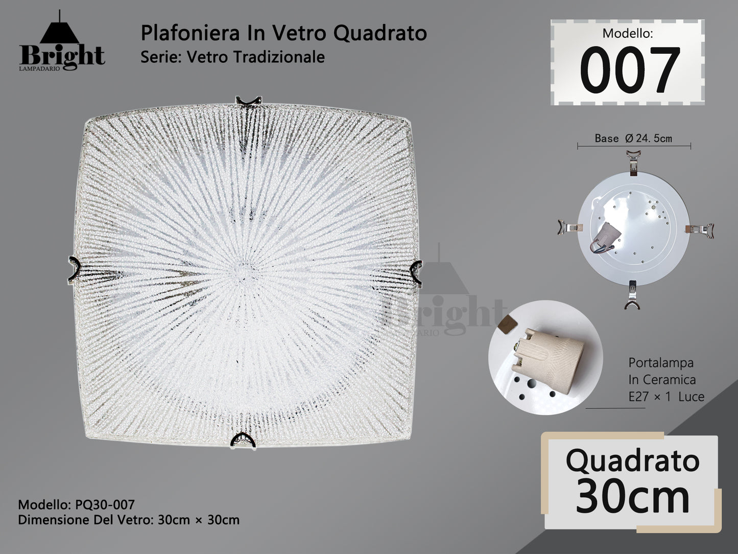 Runde Deckenlampe aus Glas mit einfacher moderner Lampenfassung von 30 cm