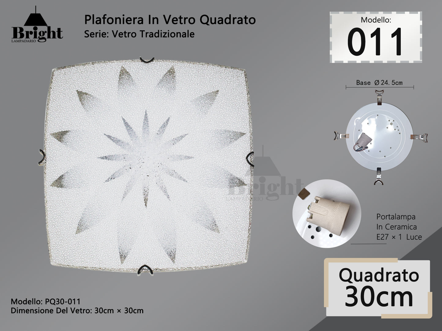 Runde Deckenlampe aus Glas mit einfacher moderner Lampenfassung von 30 cm