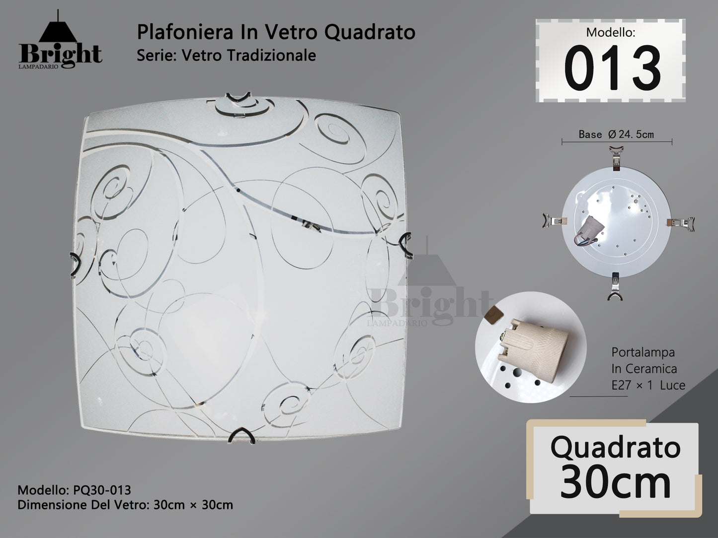 Runde Deckenlampe aus Glas mit einfacher moderner Lampenfassung von 30 cm