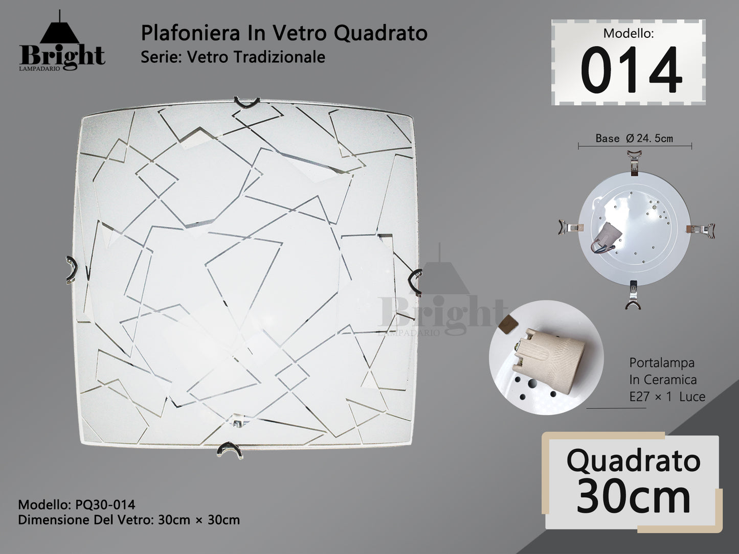 Runde Deckenlampe aus Glas mit einfacher moderner Lampenfassung von 30 cm